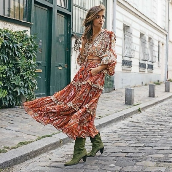 Miss June PARIS Helena boho peasant sheer floral tassel tie blouse OSFM - Picture 2 of 15